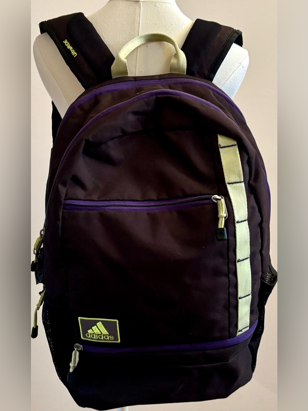 adidas Black Purple Laptop Backpack School Gym Travel Bag